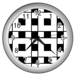 Black And White Pattern Wall Clock (Silver) Front