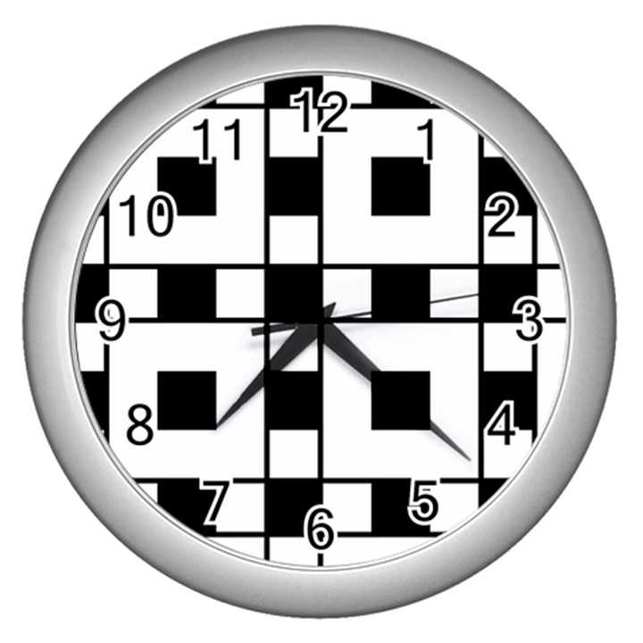 Black And White Pattern Wall Clock (Silver)