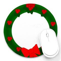 Holiday Wreath Round Mousepad by Amaryn4rt