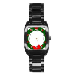 Holiday Wreath Stainless Steel Barrel Watch by Amaryn4rt