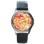 Monotype Art Pattern Leaves Colored Autumn Round Metal Watch Front