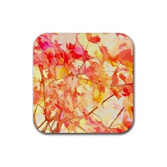 Monotype Art Pattern Leaves Colored Autumn Rubber Coaster (square) by Amaryn4rt