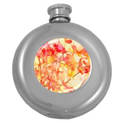 Monotype Art Pattern Leaves Colored Autumn Round Hip Flask (5 Oz) by Amaryn4rt