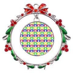 Colorful Seamless Pattern Metal X mas Wreath Ribbon Ornament by Amaryn4rt