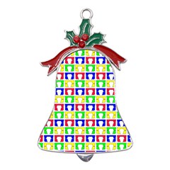 Colorful Seamless Pattern Metal Holly Leaf Bell Ornament by Amaryn4rt