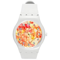 Monotype Art Pattern Leaves Colored Autumn Round Plastic Sport Watch (m) by Amaryn4rt