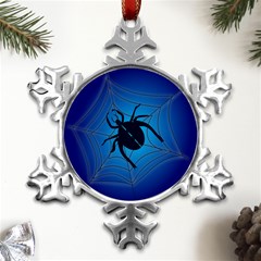 Spider On Web Metal Small Snowflake Ornament by Amaryn4rt