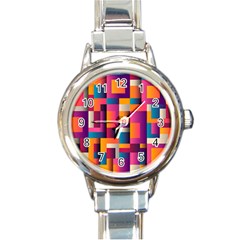 Abstract Background Geometry Blocks Round Italian Charm Watch by Amaryn4rt