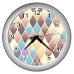 Abstract Colorful Diamond Background Tile Wall Clock (Silver) Front