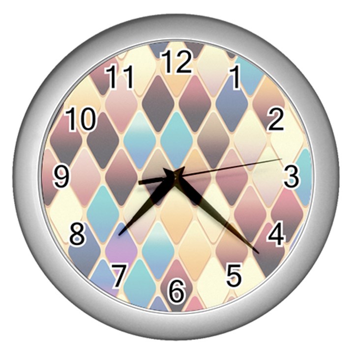 Abstract Colorful Diamond Background Tile Wall Clock (Silver)