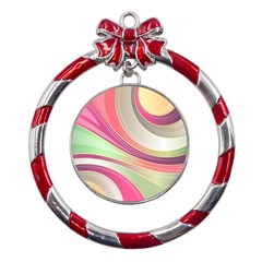 Abstract Colorful Background Wavy Metal Red Ribbon Round Ornament by Amaryn4rt