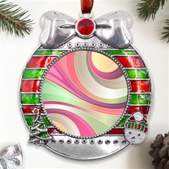 Abstract Colorful Background Wavy Metal X mas Ribbon With Red Crystal Round Ornament by Amaryn4rt