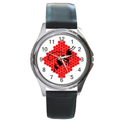 Bee Logo Honeycomb Red Wasp Honey Round Metal Watch by Amaryn4rt