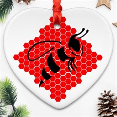 Bee Logo Honeycomb Red Wasp Honey Ornament (heart) by Amaryn4rt