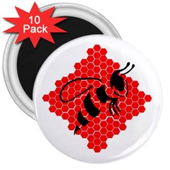 Bee Logo Honeycomb Red Wasp Honey 3  Magnets (10 Pack)  by Amaryn4rt