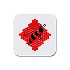 Bee Logo Honeycomb Red Wasp Honey Rubber Square Coaster (4 Pack) by Amaryn4rt