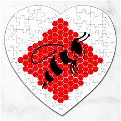 Bee Logo Honeycomb Red Wasp Honey Jigsaw Puzzle (heart) by Amaryn4rt