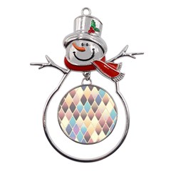 Abstract Colorful Diamond Background Tile Metal Snowman Ornament