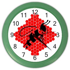 Bee Logo Honeycomb Red Wasp Honey Color Wall Clock by Amaryn4rt