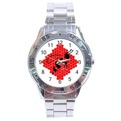 Bee Logo Honeycomb Red Wasp Honey Stainless Steel Analogue Watch by Amaryn4rt