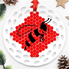 Bee Logo Honeycomb Red Wasp Honey Ornament (round Filigree) by Amaryn4rt