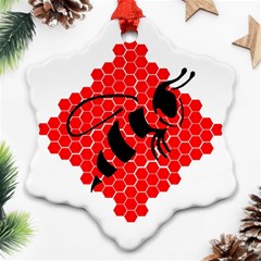 Bee Logo Honeycomb Red Wasp Honey Snowflake Ornament (two Sides) by Amaryn4rt