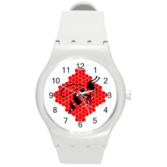 Bee Logo Honeycomb Red Wasp Honey Round Plastic Sport Watch (m) by Amaryn4rt