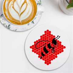 Bee Logo Honeycomb Red Wasp Honey Uv Print Round Tile Coaster by Amaryn4rt