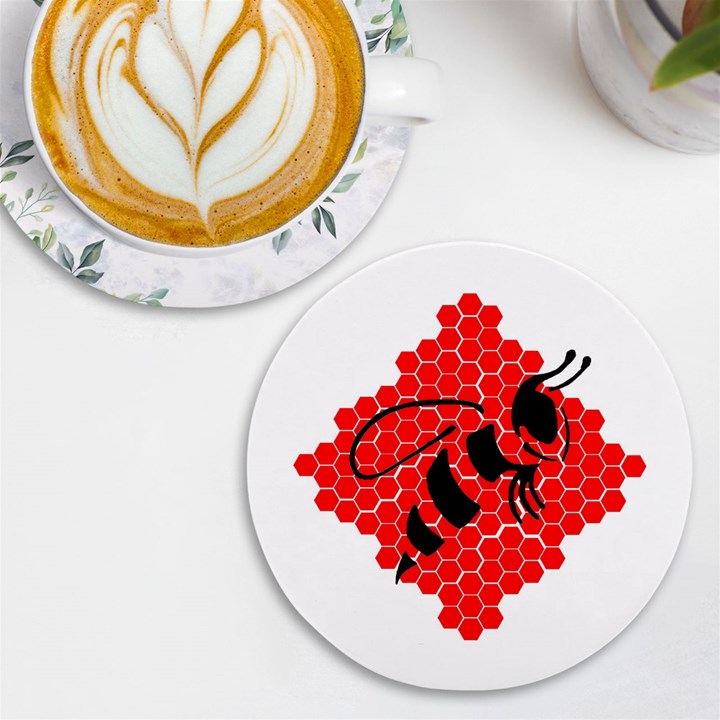 Bee Logo Honeycomb Red Wasp Honey UV Print Round Tile Coaster