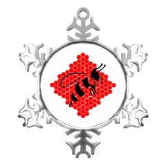 Bee Logo Honeycomb Red Wasp Honey Metal Small Snowflake Ornament by Amaryn4rt