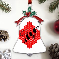 Bee Logo Honeycomb Red Wasp Honey Metal Holly Leaf Bell Ornament by Amaryn4rt