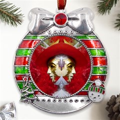 Carnival Düsseldorf Old Town Metal X mas Ribbon With Red Crystal Round Ornament by Amaryn4rt