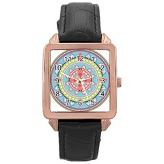 Drawing Mandala Art Rose Gold Leather Watch  by Amaryn4rt