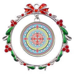 Drawing Mandala Art Metal X mas Wreath Ribbon Ornament