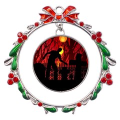 Horror Zombie Ghosts Creepy Metal X mas Wreath Ribbon Ornament