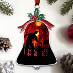 Horror Zombie Ghosts Creepy Metal Holly Leaf Bell Ornament by Amaryn4rt