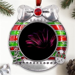 Purple Flower Pattern-design-abstract-background Metal X mas Ribbon With Red Crystal Round Ornament by Amaryn4rt