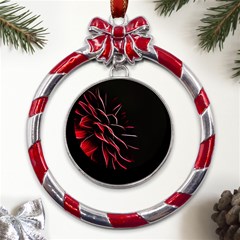 Pattern Design Abstract Background Metal Red Ribbon Round Ornament by Amaryn4rt