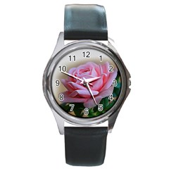 Rose Pink Flowers Pink Saturday Round Metal Watch by Amaryn4rt