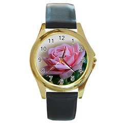 Rose Pink Flowers Pink Saturday Round Gold Metal Watch by Amaryn4rt