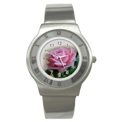 Rose Pink Flowers Pink Saturday Stainless Steel Watch by Amaryn4rt