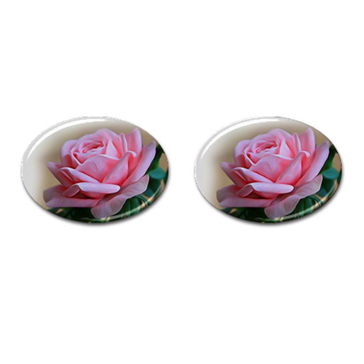 Rose Pink Flowers Pink Saturday Cufflinks (Oval)