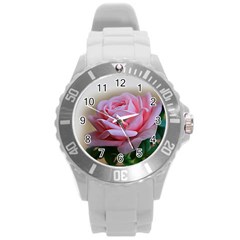 Rose Pink Flowers Pink Saturday Round Plastic Sport Watch (l) by Amaryn4rt