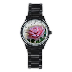 Rose Pink Flowers Pink Saturday Stainless Steel Round Watch by Amaryn4rt