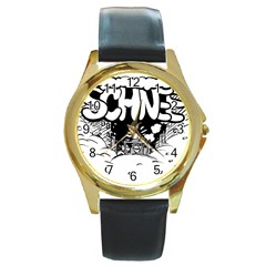 Snow Removal Winter Word Round Gold Metal Watch by Amaryn4rt