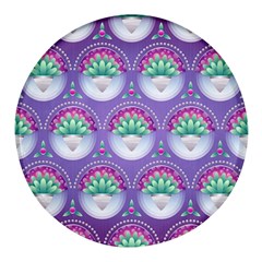 Background Floral Pattern Purple Round Glass Fridge Magnet (4 Pack) by Amaryn4rt