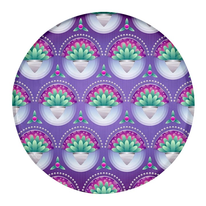 Background Floral Pattern Purple Round Glass Fridge Magnet (4 pack)