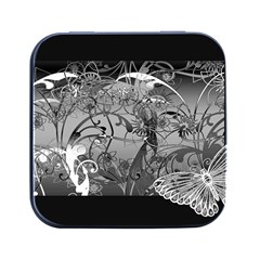 Kringel Circle Flowers Butterfly Square Metal Box (black) by Amaryn4rt