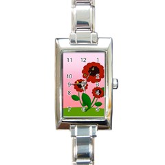 Flowers Butterflies Red Flowers Rectangle Italian Charm Watch by Sarkoni