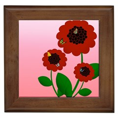 Flowers Butterflies Red Flowers Framed Tile by Sarkoni